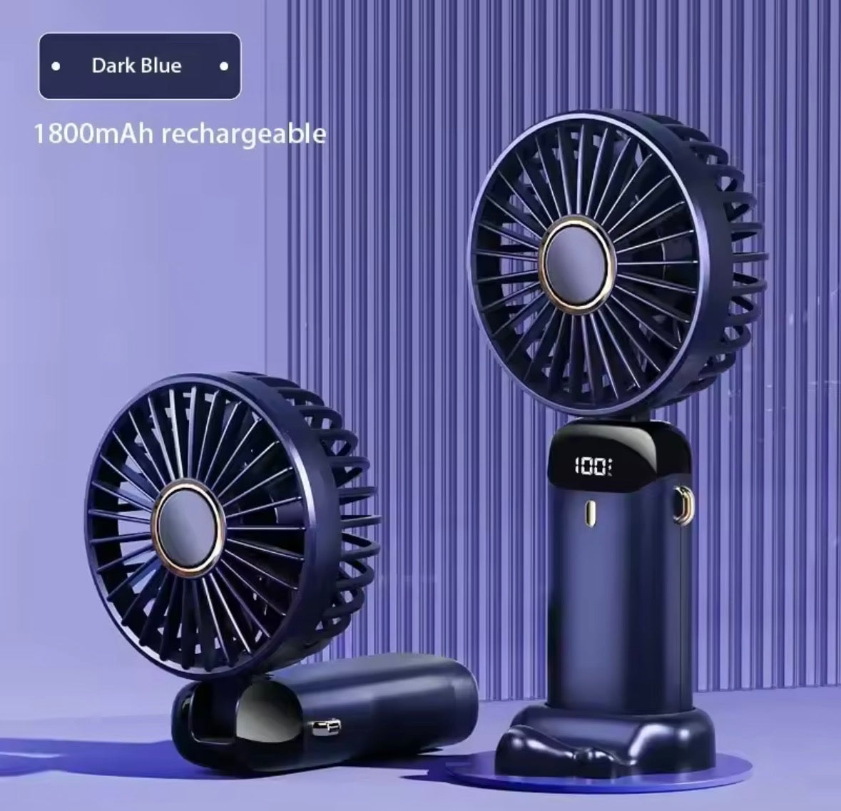 Tragbarer Mini-Handventilator, faltbar, zum Aufhängen am Hals, 5 Geschwindigkeiten, wiederaufladbarer USB-Ventilator mit Telefonständer und Bildschirm, 1800 mAh