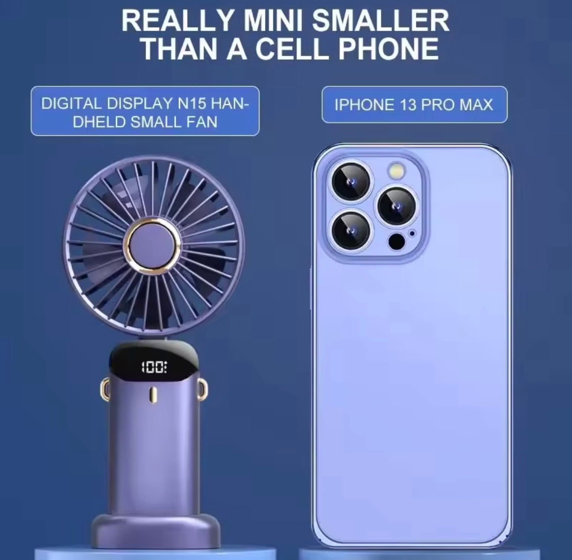 Tragbarer Mini-Handventilator, faltbar, zum Aufhängen am Hals, 5 Geschwindigkeiten, wiederaufladbarer USB-Ventilator mit Telefonständer und Bildschirm, 1800 mAh