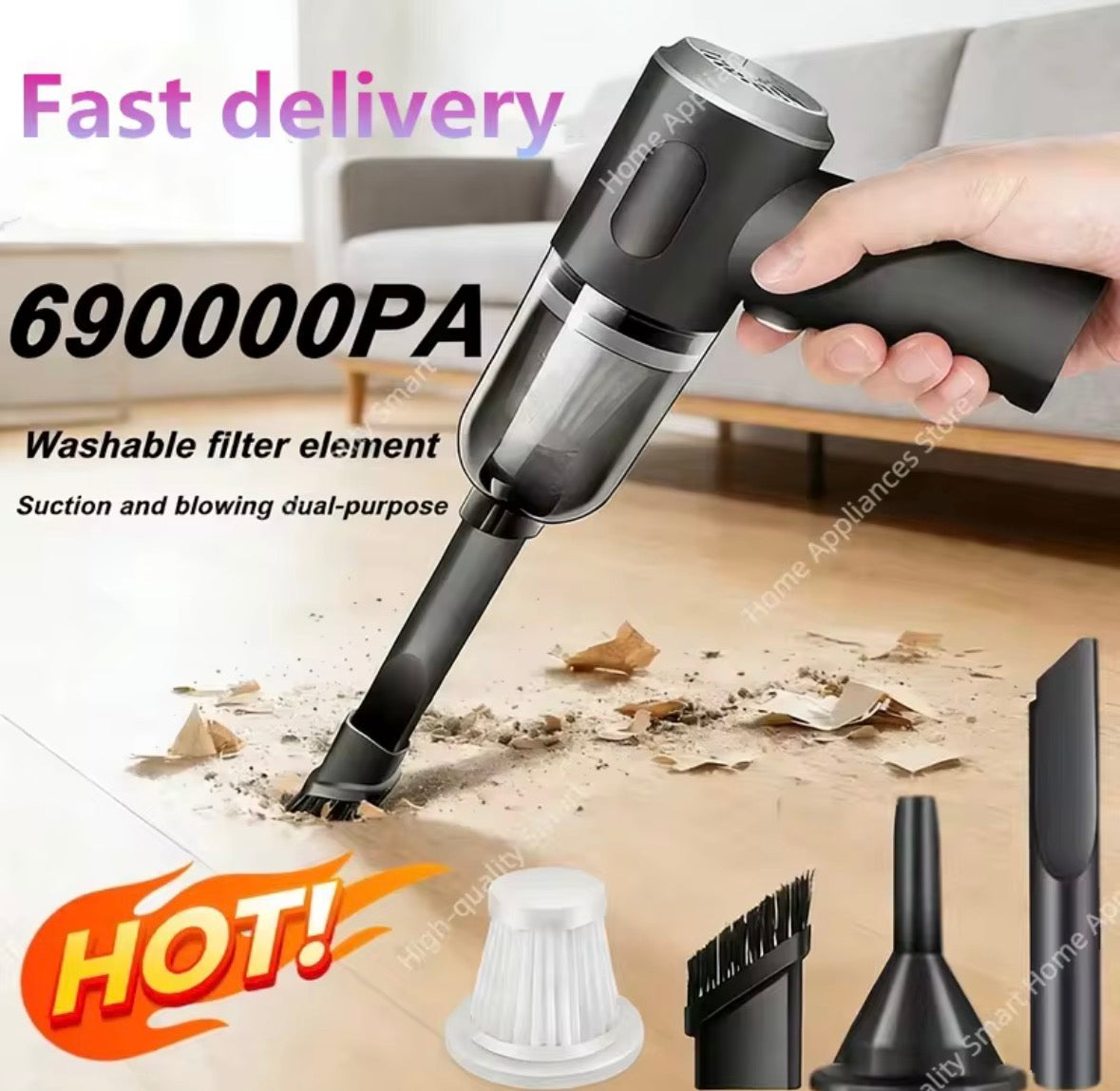 690000 Pa kabelloser Auto-Staubsauger, 2 Stunden Schnellladung, Nass- und Trockenreiniger mit doppeltem Verwendungszweck, kabelloser Handstaubsauger mit hoher Leistung 2026