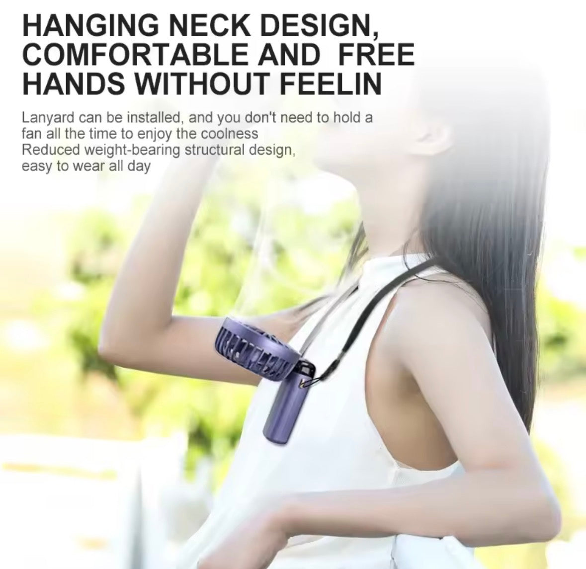 Tragbarer Mini-Handventilator, faltbar, zum Aufhängen am Hals, 5 Geschwindigkeiten, wiederaufladbarer USB-Ventilator mit Telefonständer und Bildschirm, 1800 mAh